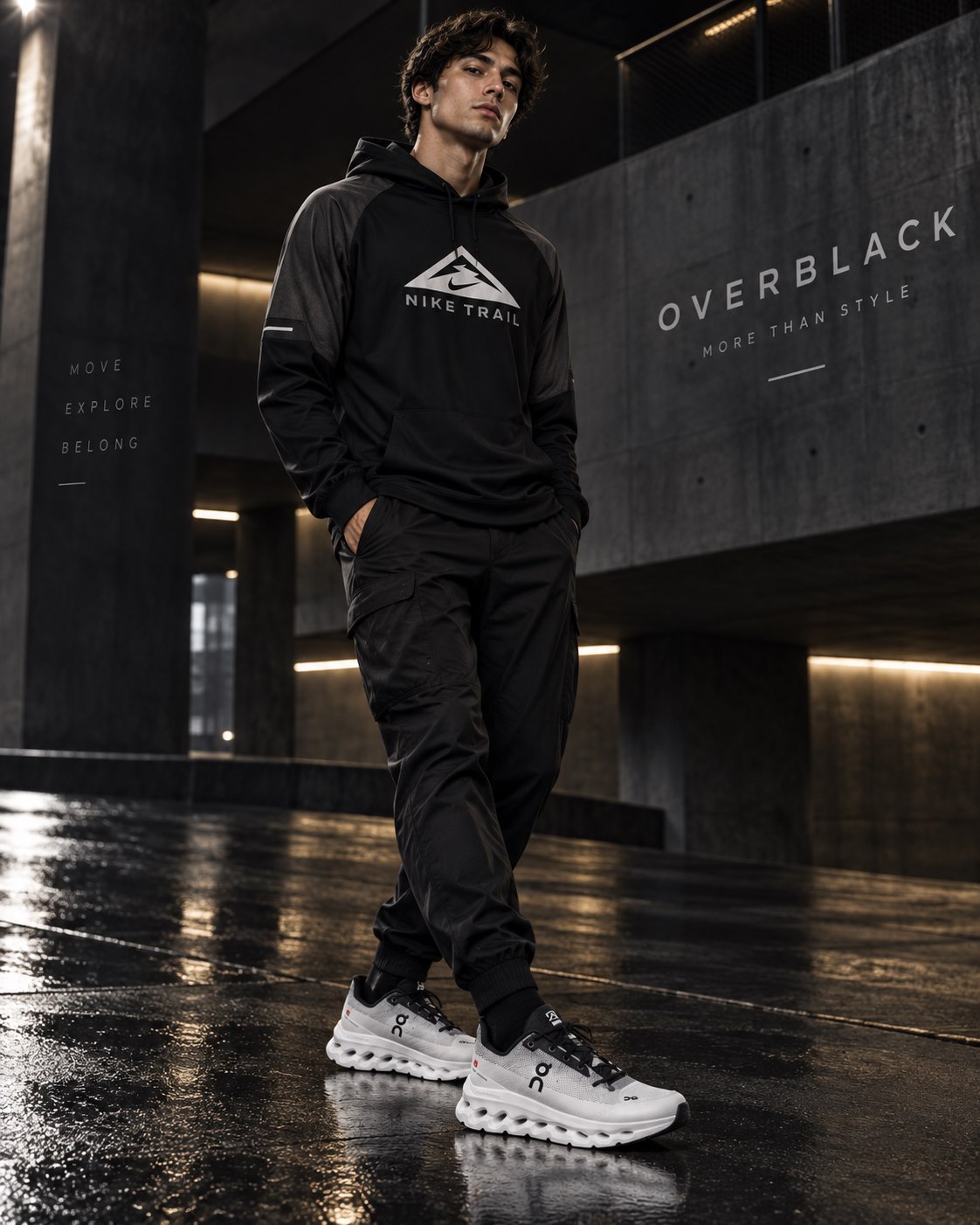 Modelo con look urbano con hoodie trail